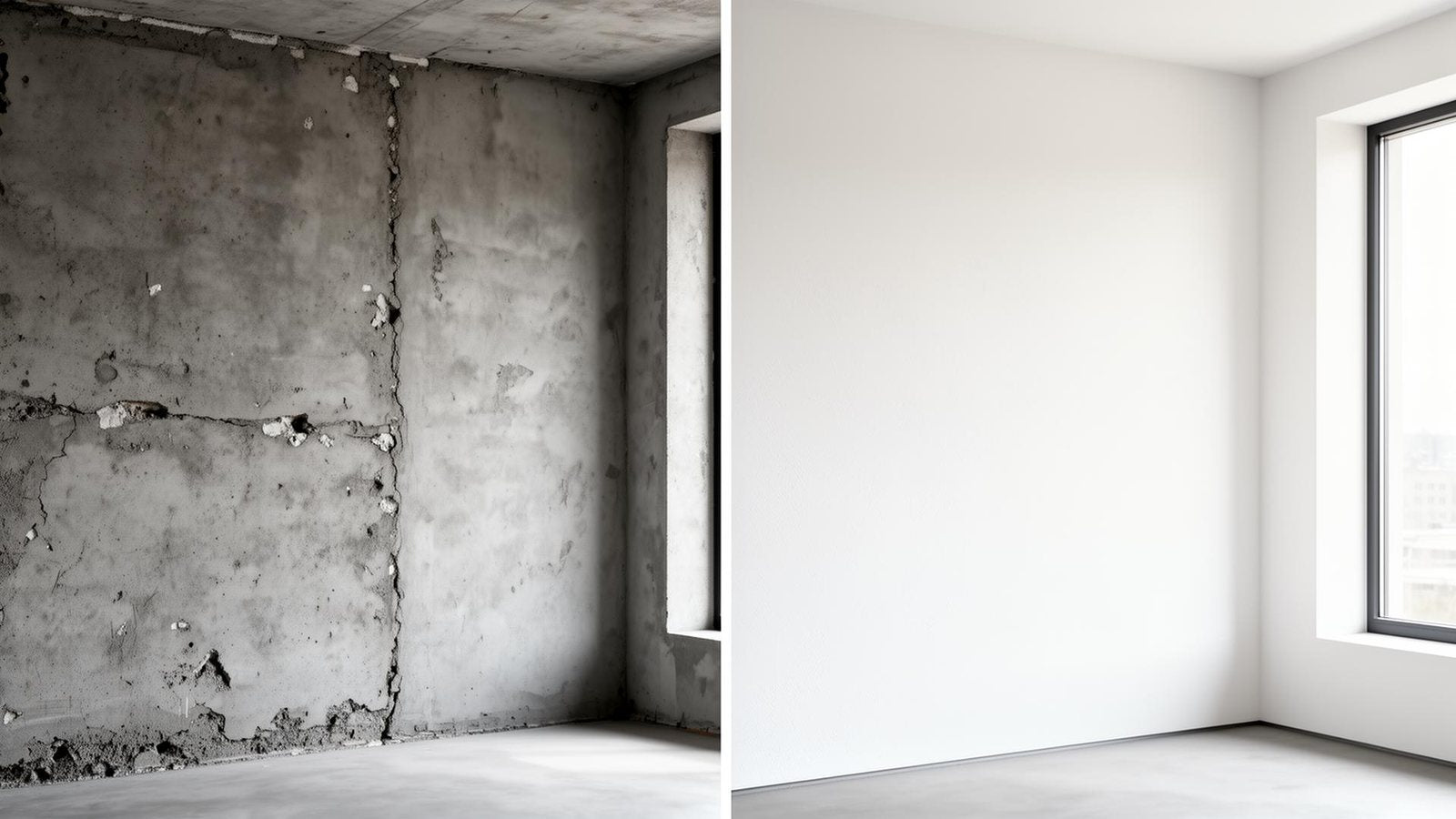 Antes y después de un muro transformado con FlexStucco